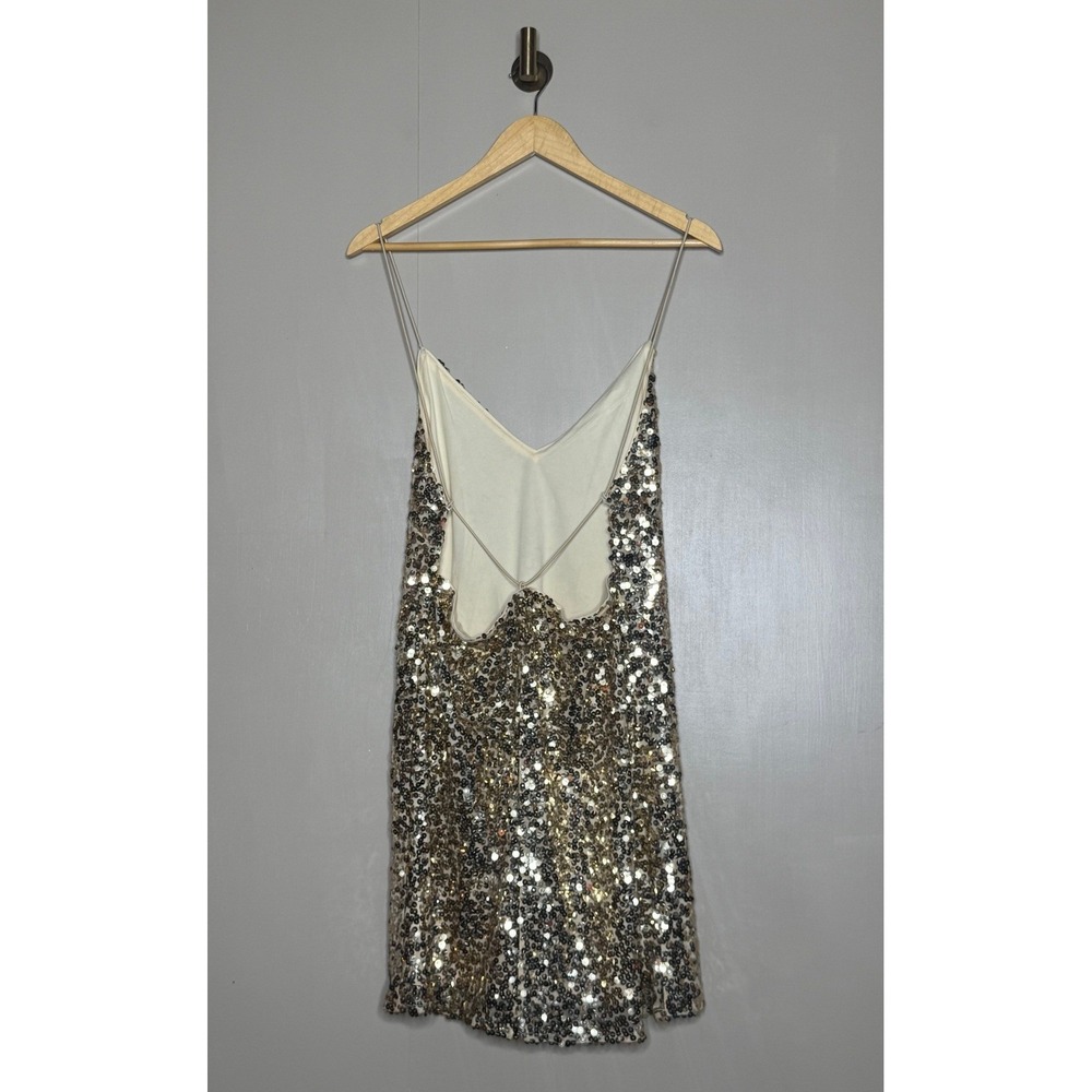 Lulus Gold Sequin Open Back Midi Dress Large Party Cocktail NYE - Picture 5 of 10